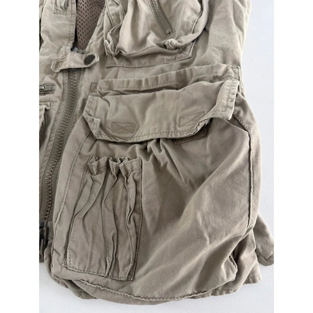 Vintage Banana Republic Safari Travel Vest Tan Multi-Pocket Utility Mens XS